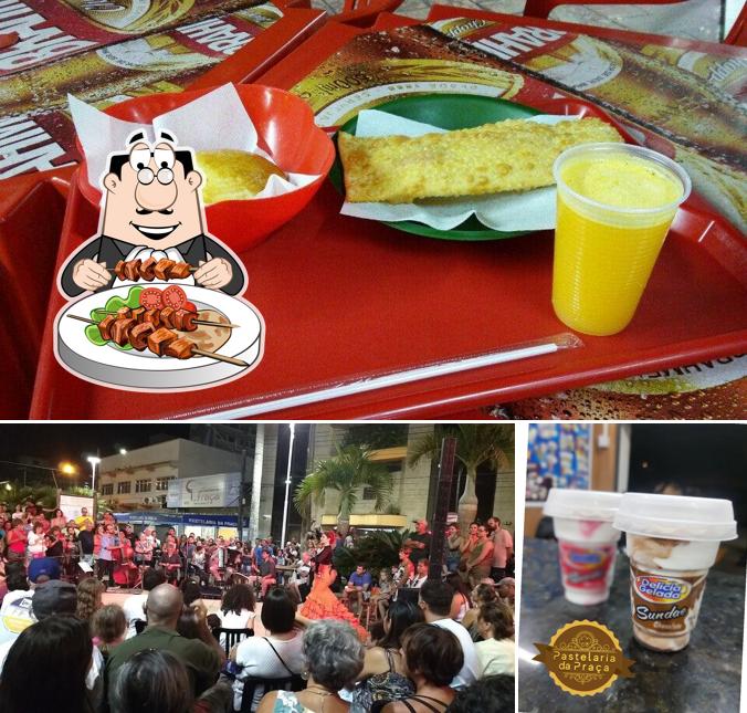 Confira a ilustração apresentando comida e bebida a Pastelaria da Praça
