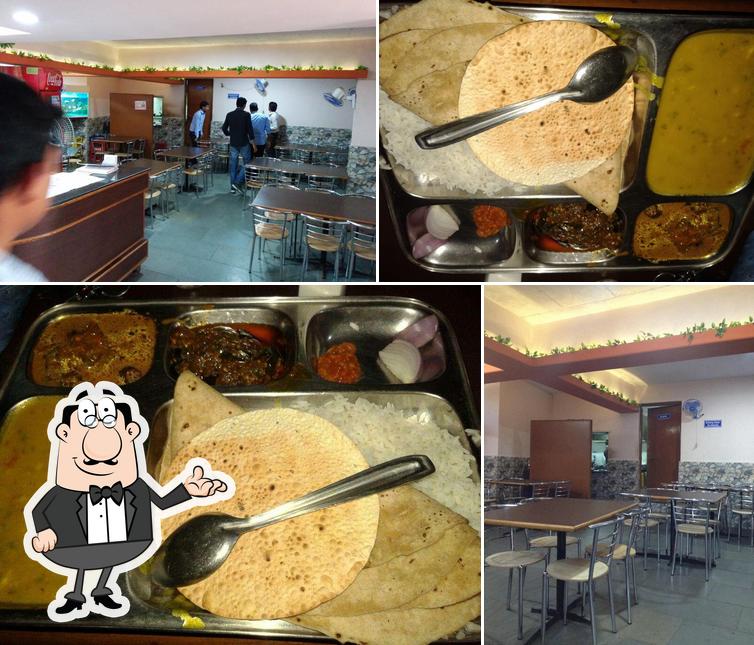 Take a look at the photo depicting interior and food at Samrudh Hotel