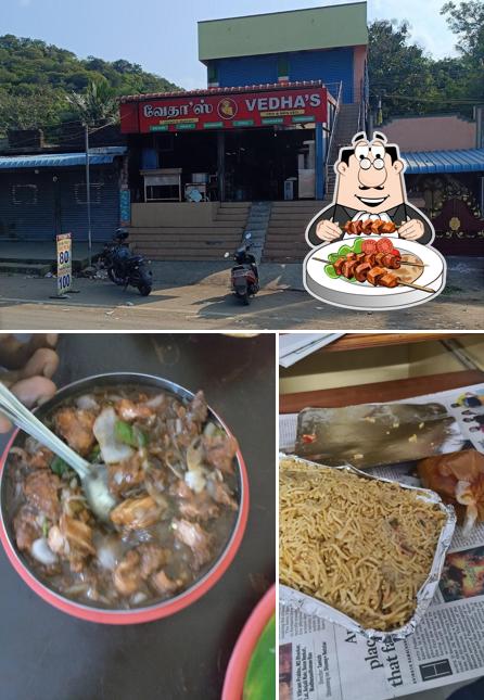 The picture of food and exterior at Hotel Vedha's