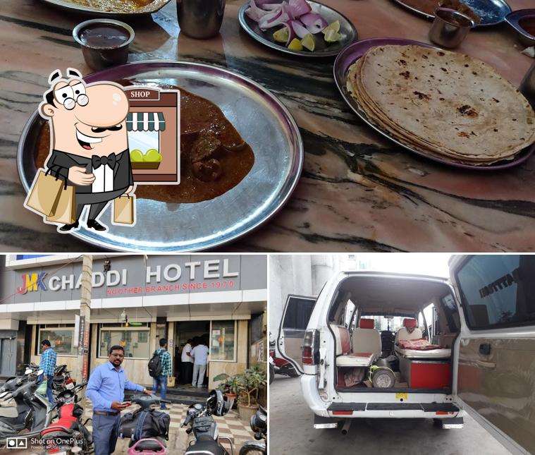 This is the image showing exterior and food at Chaddi Hotel