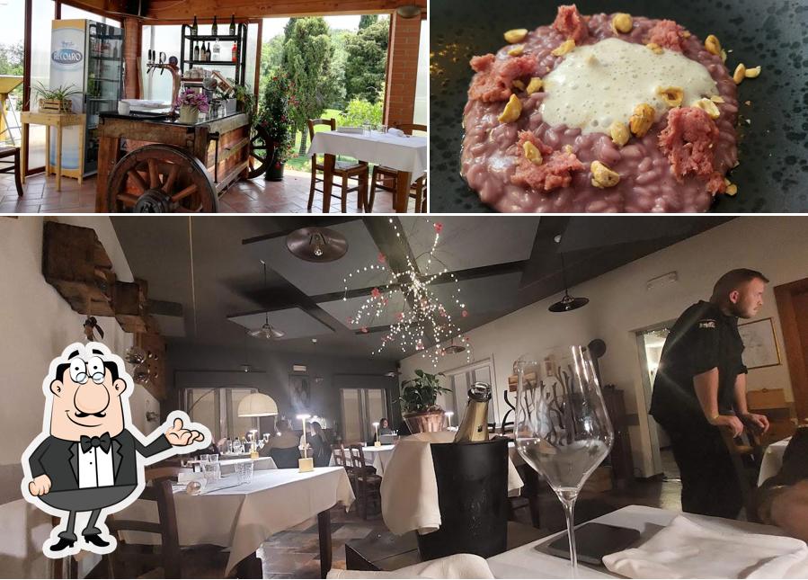 Dai un’occhiata alla immagine che raffigura la interni e cibo di Trattoria alla chiesetta del Muccion