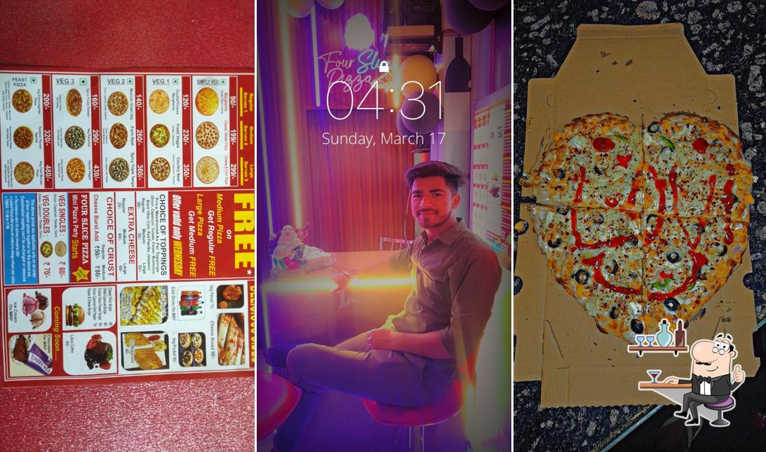 The interior of Four slice pizza