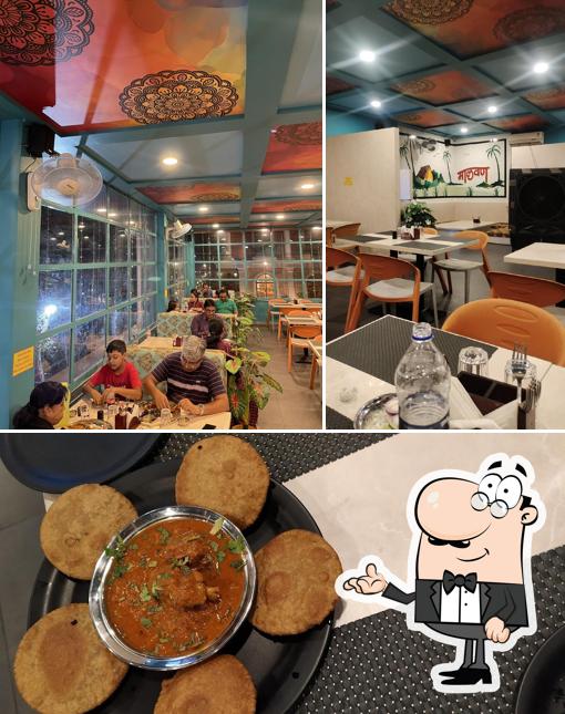 The restaurant's interior and food