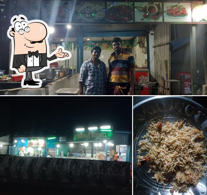 This is the image depicting interior and food at Hotel Saraswathi