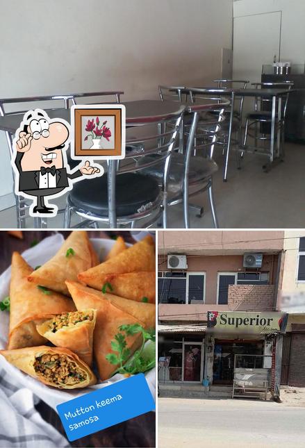 Take a look at the picture displaying interior and food at Superior chicken