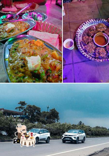 The picture of food and exterior at Goldy Hotel
