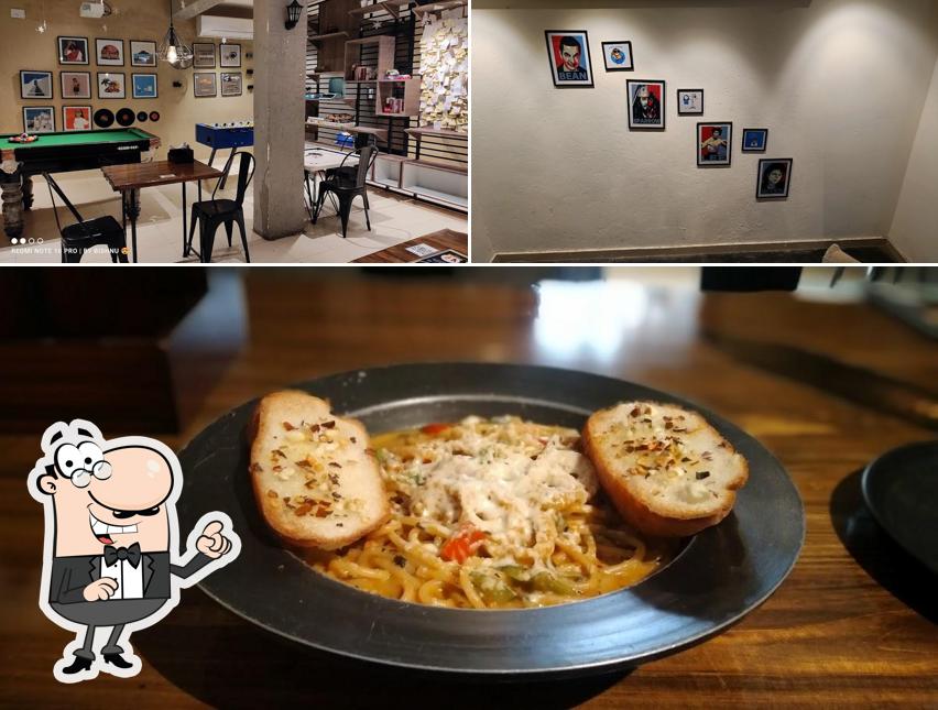 The restaurant's interior and food