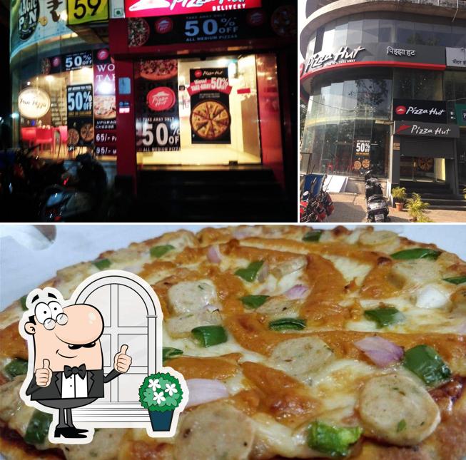 The restaurant's exterior and pizza