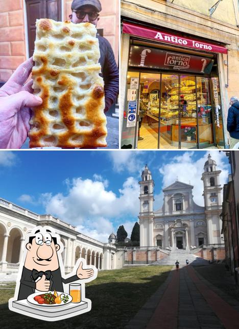Tra le varie cose da Antico Forno Sanguineti si possono trovare la cibo e esterno