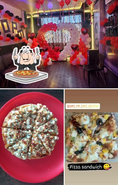 Order pizza at AM 2 PM Cafe and Restro