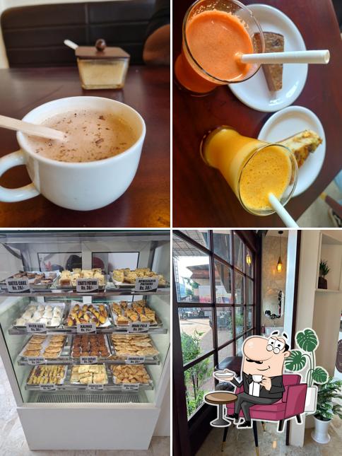 Check out the image depicting interior and food at Cafe Roots and recipes