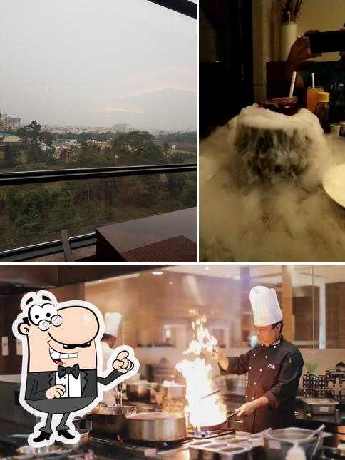 Take a look at the photo displaying exterior and food at Cafe Oriza- Hyatt Raipur