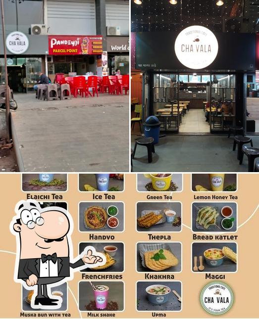 The picture of interior and food at Cha Vala Cafe