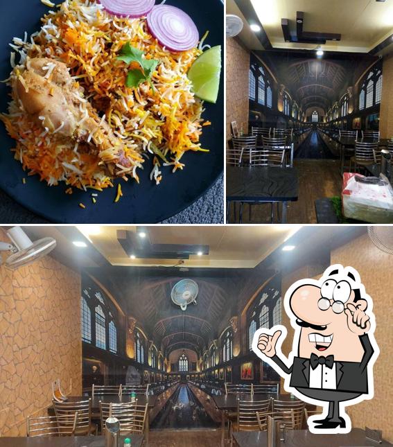 The image of interior and food at Biryani club