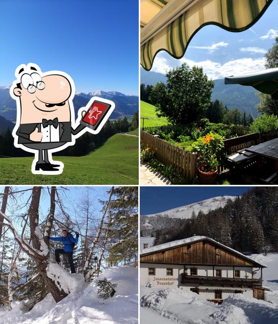 Puoi goderti l'aria fresca da seduto all'esterno di Jausenstation Braunhof Sas