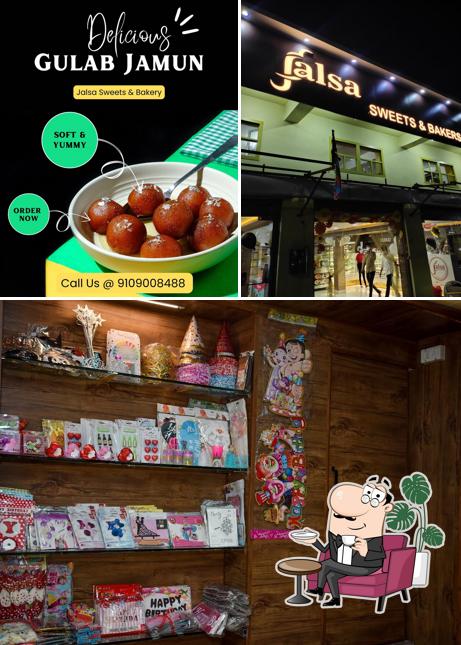 Take a look at the picture depicting interior and food at Jalsa Sweets & Bakers