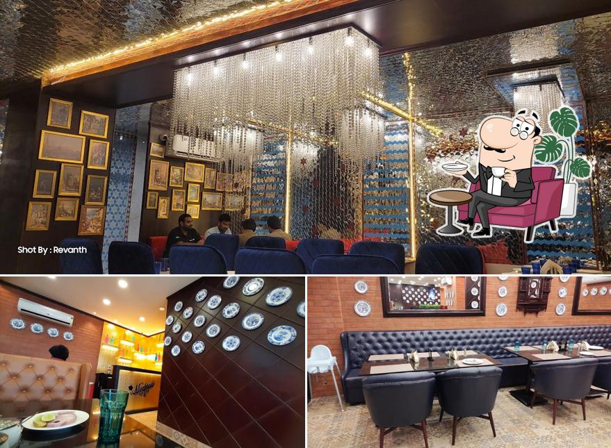 The interior of ANGAARA Restaurant bachupally