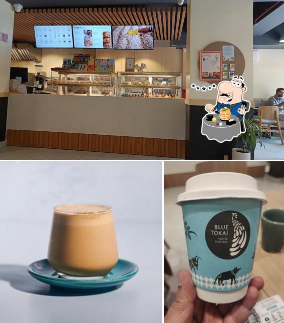 This is the picture showing food and interior at Blue Tokai Coffee Roasters New Friends Colony Unit 2