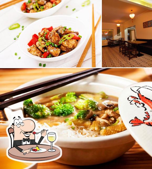 This is the photo displaying food and dining table at China Town