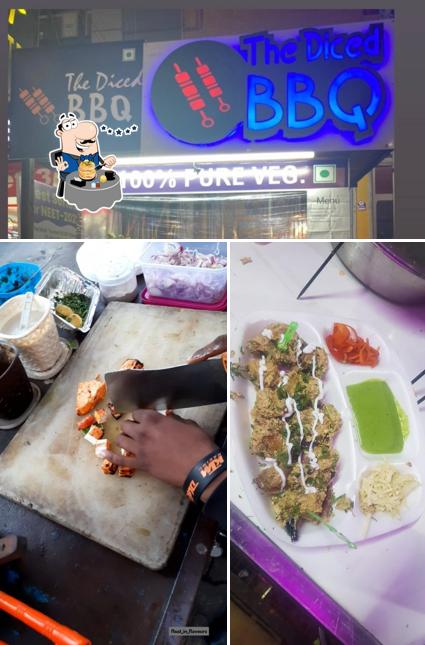 The image of food and interior at The Diced BBQ