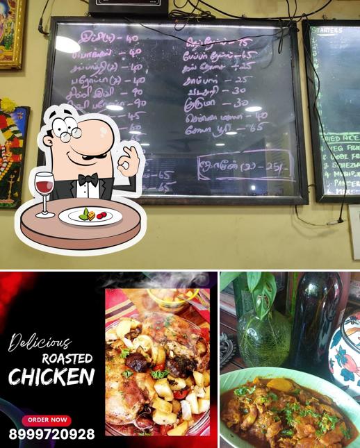 The picture of food and blackboard at Trupthi Tiffin Center