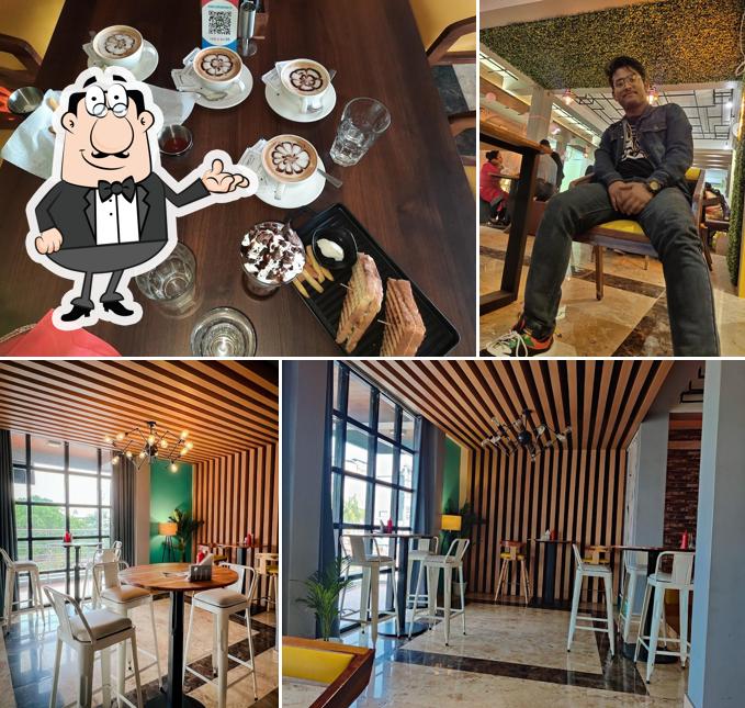 Take a seat at one of the tables at Cafe Oktober