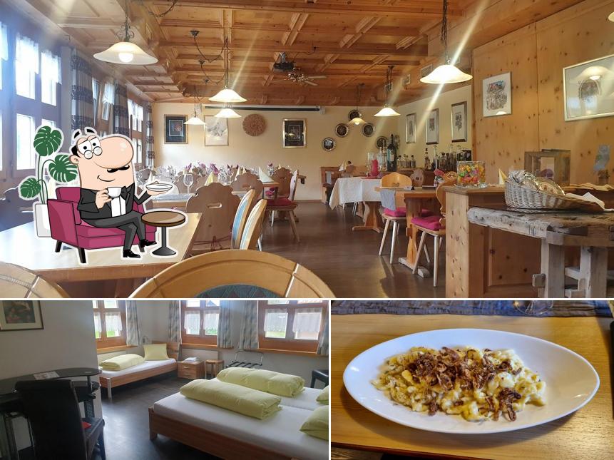 La immagine della interni e cibo di Hotel-Restaurant Chavalatsch