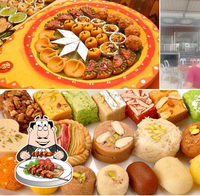 Take a look at the image depicting food and dining table at Rama Sweets