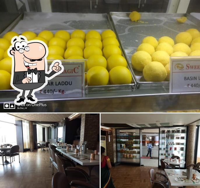 The restaurant's interior and food