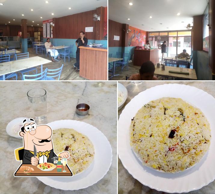 This is the image depicting food and interior at Hotel Chaithram