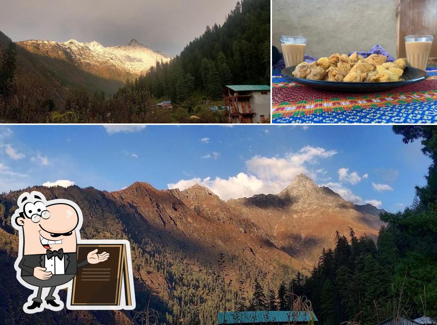 This is the picture depicting exterior and beverage at EGL - Eco Glamp Life " A shaped mountain view Cottage" Stays Bonfire Cafe trek