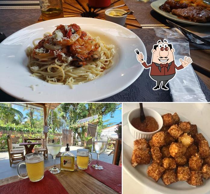 Esta é a ilustração ilustrando comida e exterior a Restaurante Pimenta Rosa
