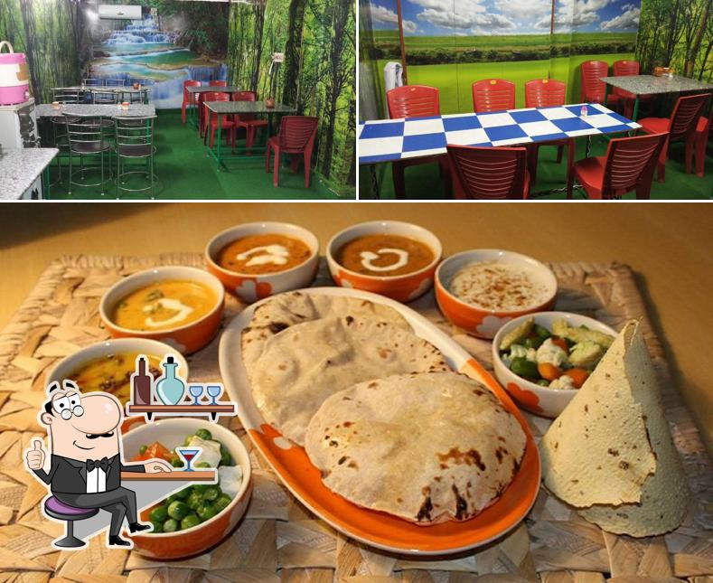The image of JSKD jain sahab ka dhaba’s interior and food