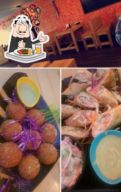 The photo of food and interior at Back 2 Classroom