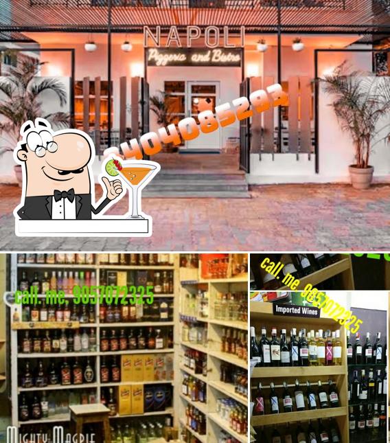 Check out the picture showing drink and food at Kalika wine shop