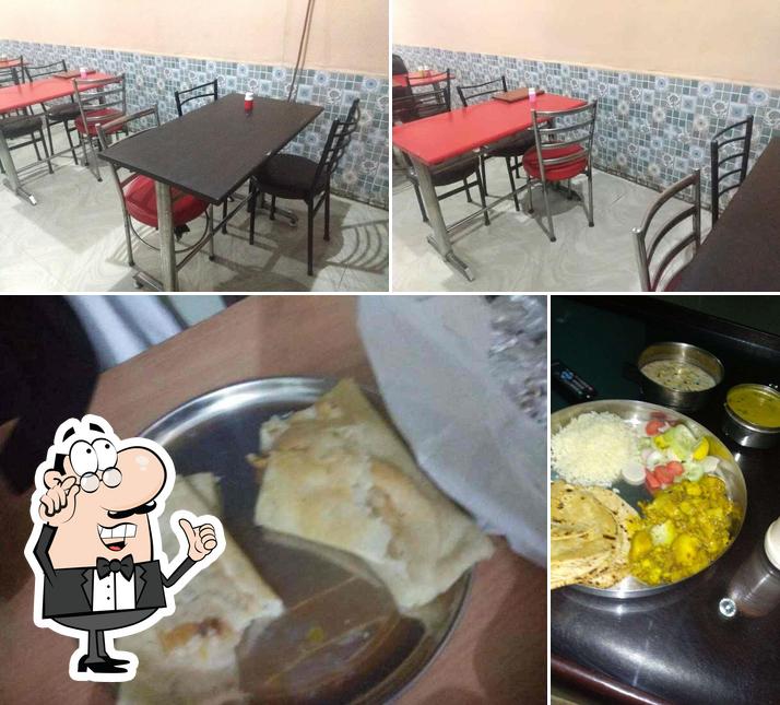 Among different things one can find interior and food at Aangan Restaurant