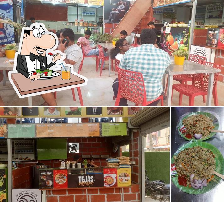 This is the image showing food and interior at Tejas kitchens