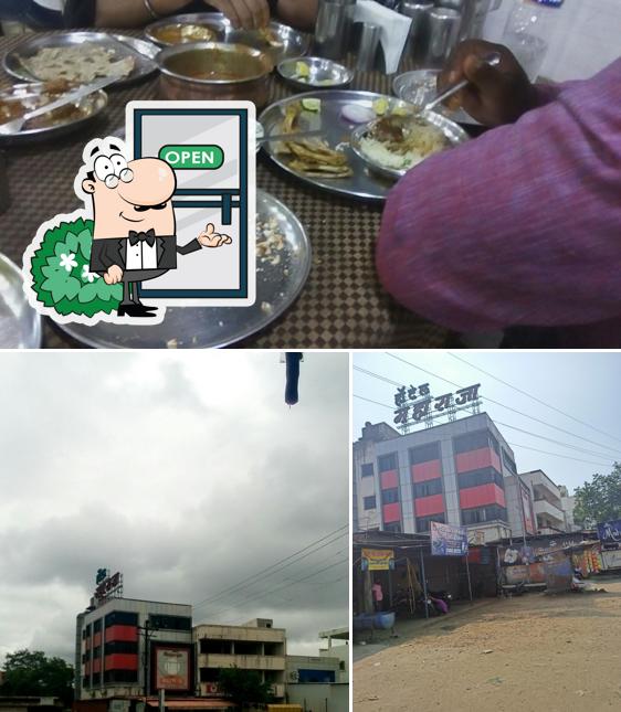 Check out the picture showing exterior and food at Hotel Maharaja