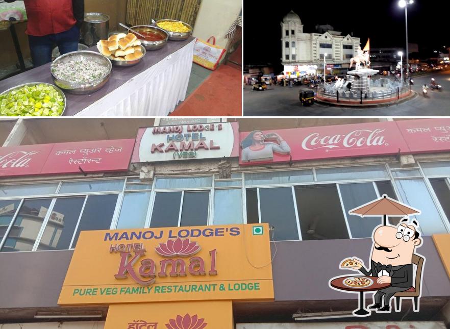 The image of exterior and food at Hotel Kamal