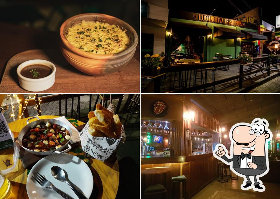 Esta é a foto ilustrando interior e comida no Locomotiva Irish Pub