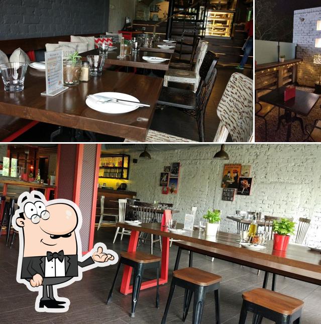 Take a seat at one of the tables at Roadhouse Cafe