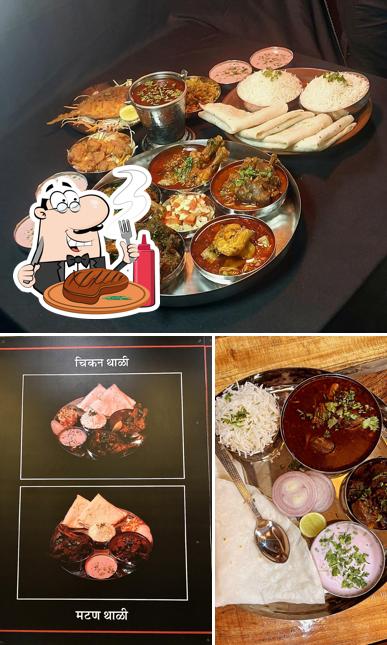 Hotel Assal Aagri (अस्सल आगरी) serves meat meals