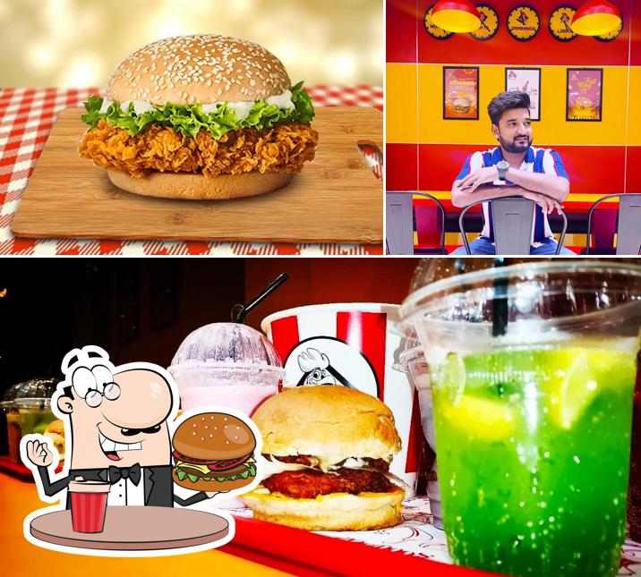 Order a burger at The Drunken Chicken
