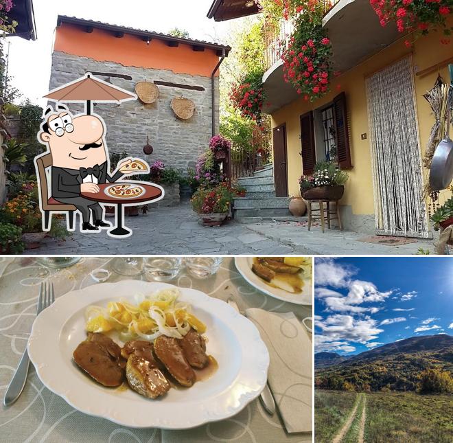 La esterno e cibo del ristorante