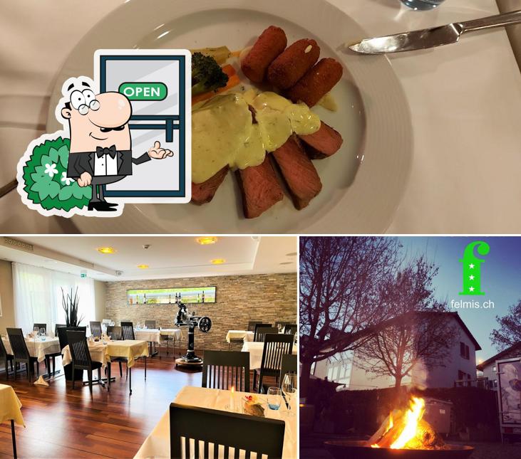 Questa è la immagine che presenta la esterno e cibo di Hotel-Restaurant Felmis