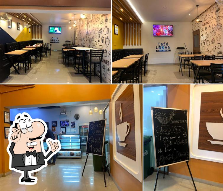 The restaurant's interior and blackboard