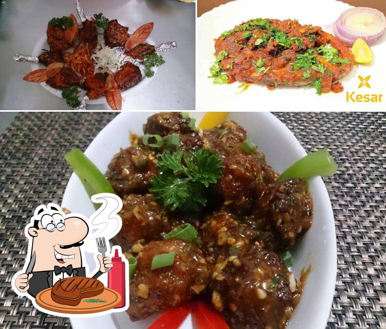 Meat dishes are served at Kesar Family Restaurant