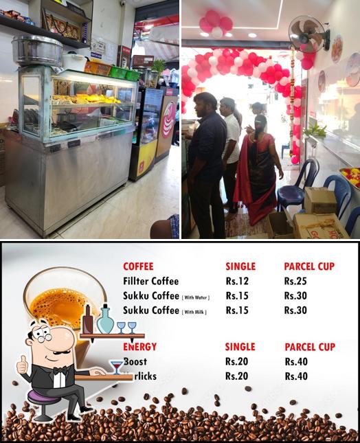 This is the picture depicting interior and beverage at Chitra Coffee Bar