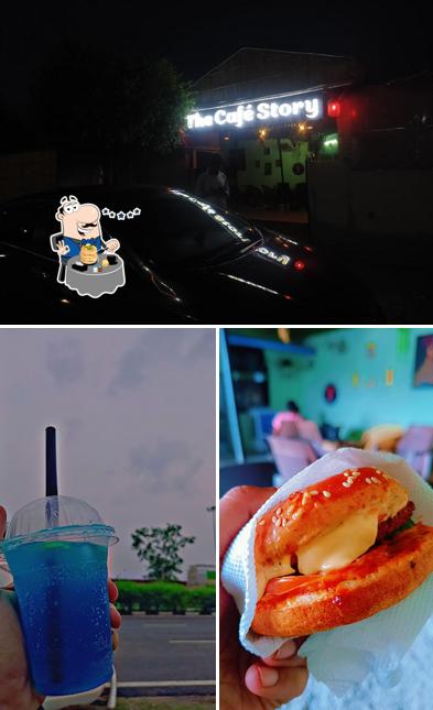 This is the picture showing food and exterior at The cafe story