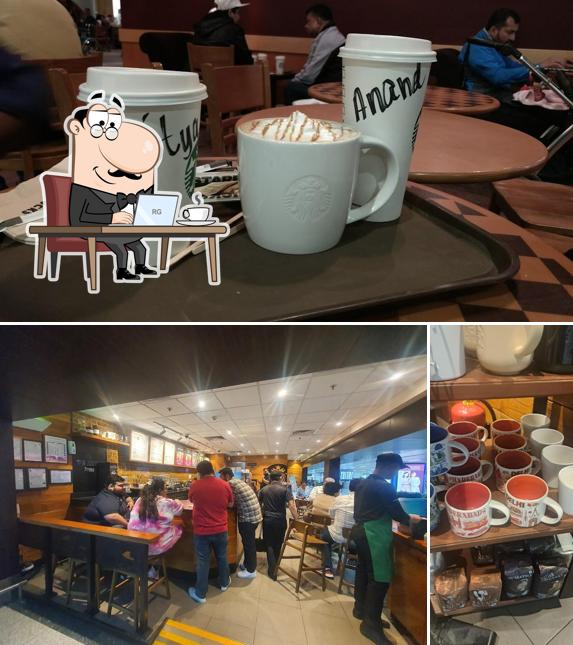 This is the image showing interior and food at Starbucks